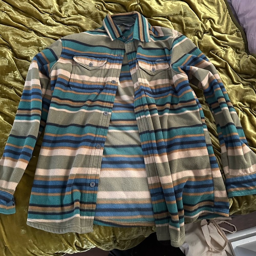 Multi-Colored Striped Button Up Flannel, Medium - image 1